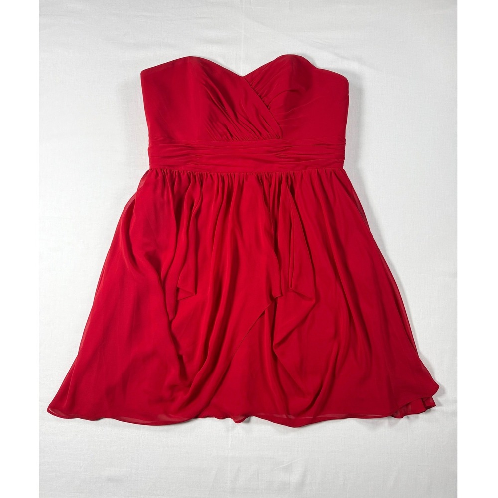 Alfred Angelo Red Strapless Chiffon Cocktail Dress Size 14 - Picture 3 of 10